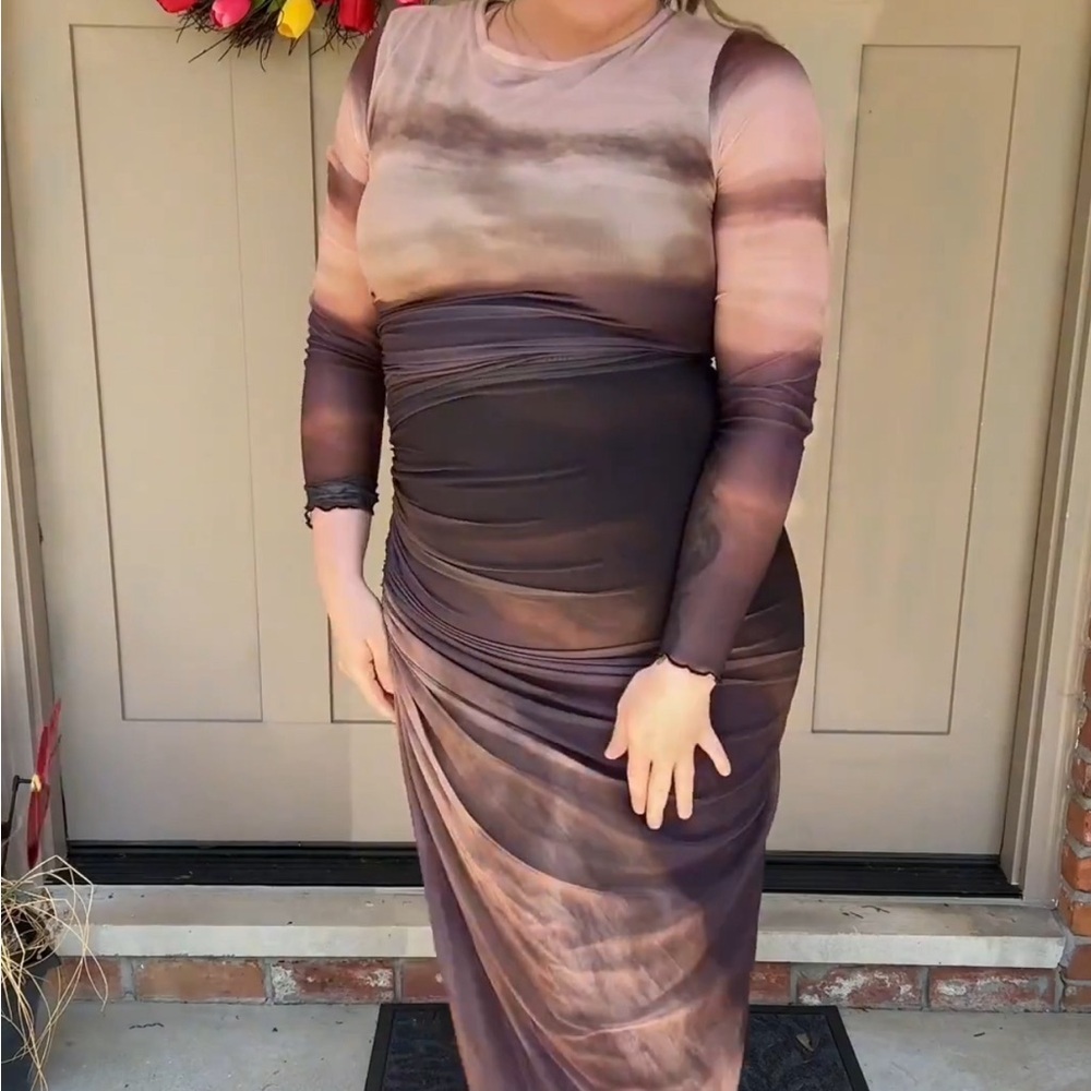 Elegant Dark Purple/ Brown/ Nude Wedding Guest Formal Event Dress NWOT